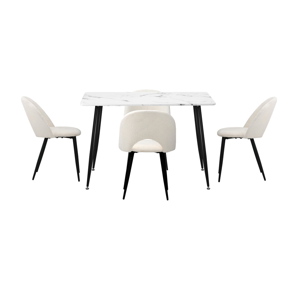 Oikiture 120cm Rectangle Dining Table with 4PCS Chairs Sherpa White