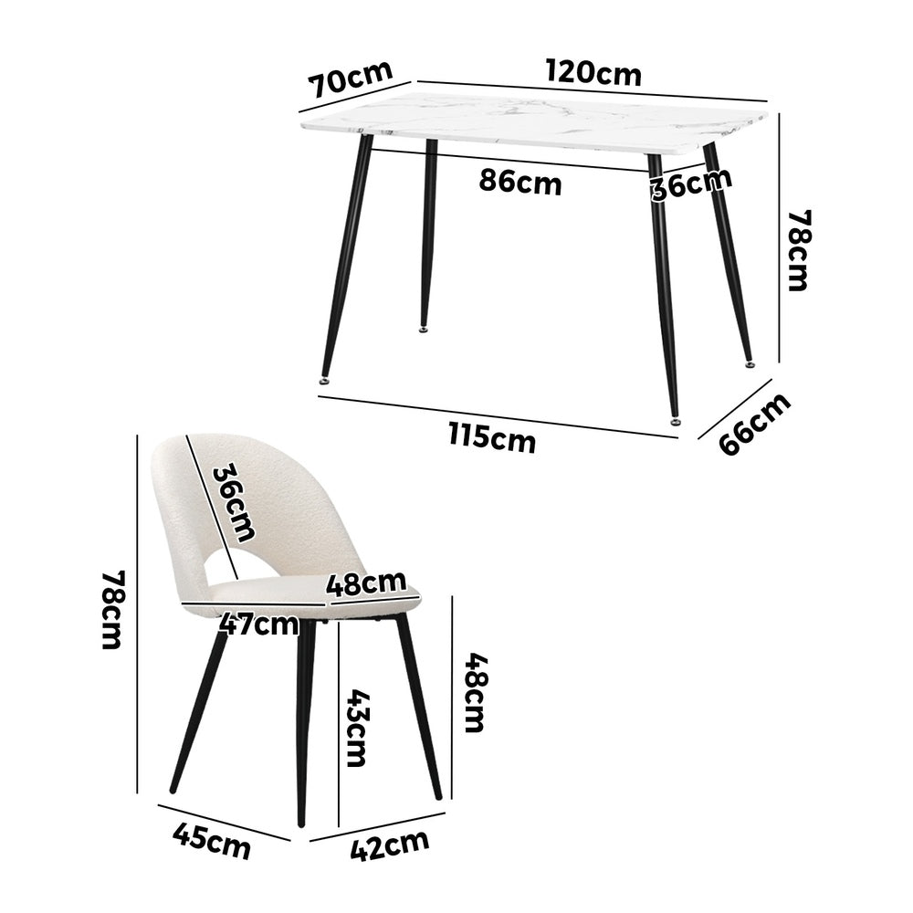 Oikiture 120cm Rectangle Dining Table with 4PCS Chairs Sherpa White