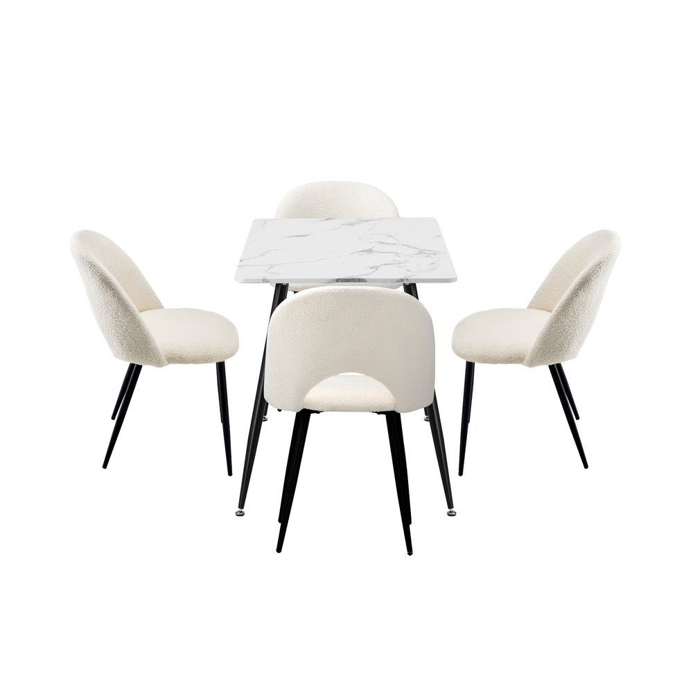 Oikiture 120cm Rectangle Dining Table with 4PCS Chairs Sherpa White