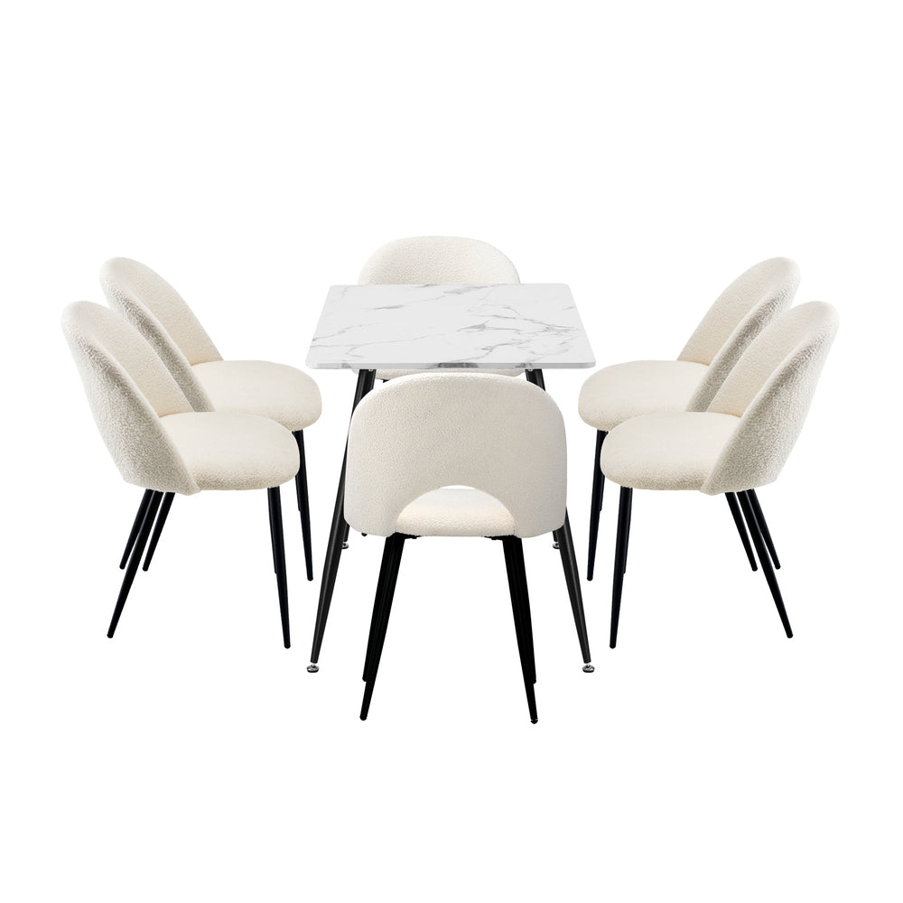 Oikiture 120cm Rectangle Dining Table with 6PCS Chairs Sherpa White