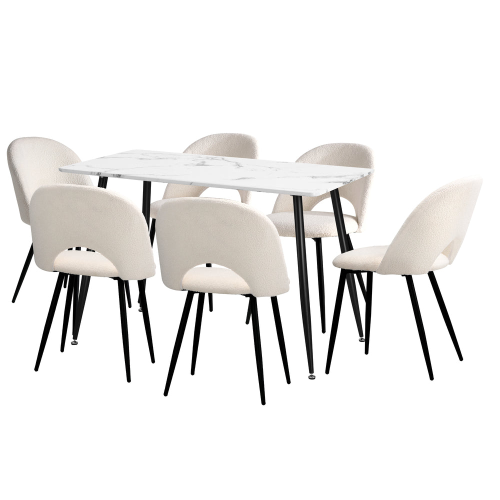 Oikiture 120cm Rectangle Dining Table with 6PCS Chairs Sherpa White