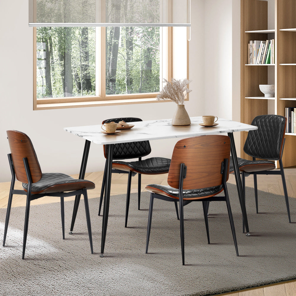 Oikiture 120cm Rectangle Dining Table with 4PCS Chairs PU Black