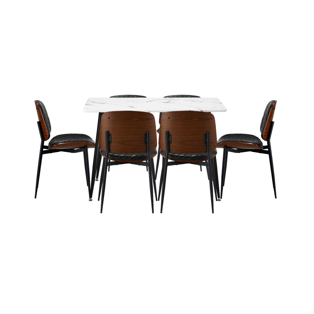 Oikiture 120cm Rectangle Dining Table with 6PCS Chairs PU Black