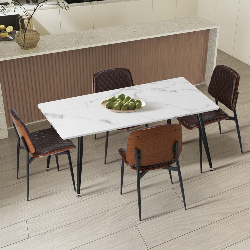 Oikiture 120cm Rectangle Dining Table with 4PCS Chairs PU Walnut