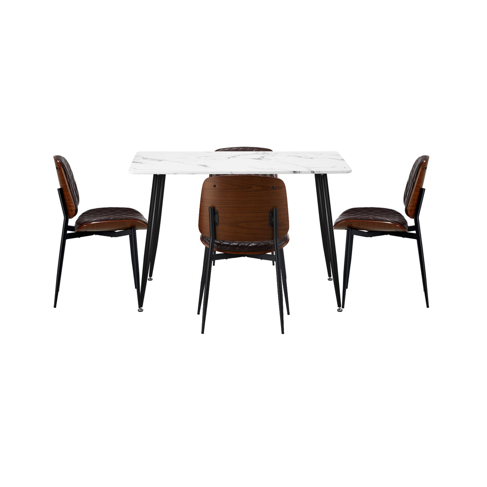 Oikiture 120cm Rectangle Dining Table with 4PCS Chairs PU Walnut