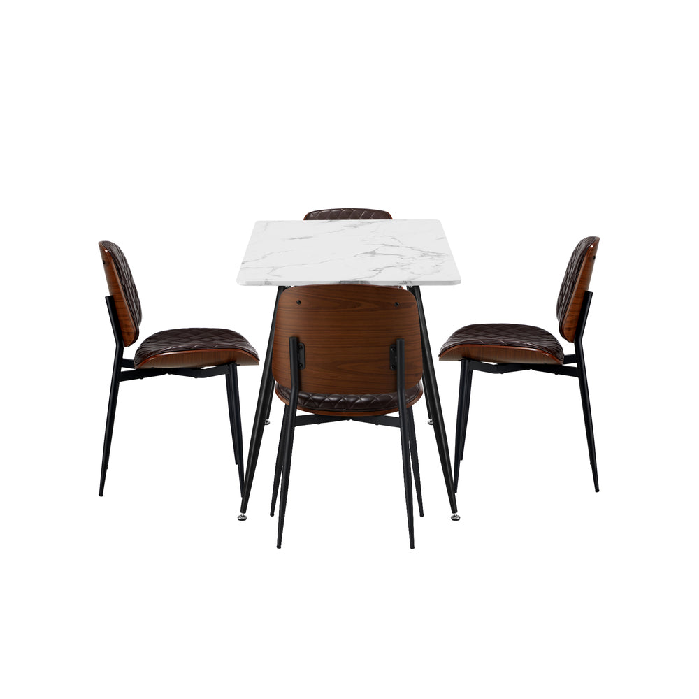 Oikiture 120cm Rectangle Dining Table with 4PCS Chairs PU Walnut
