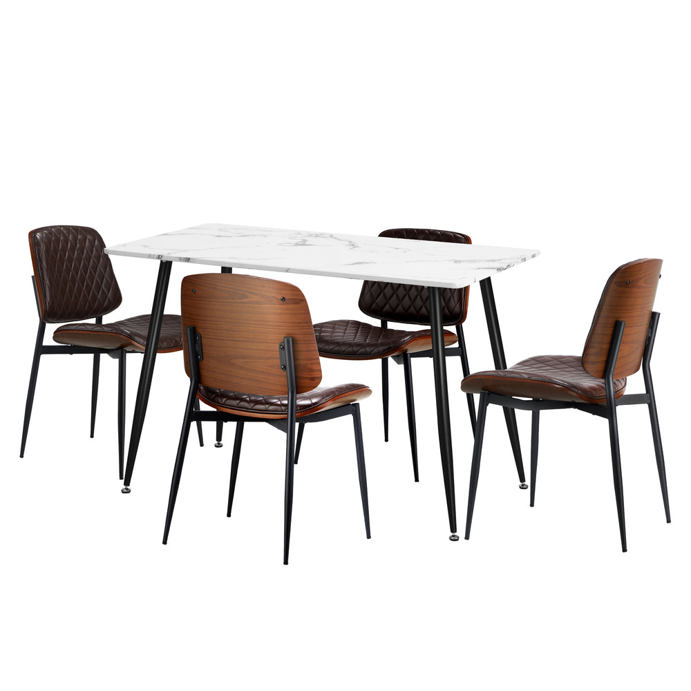 Oikiture 120cm Rectangle Dining Table with 4PCS Chairs PU Walnut