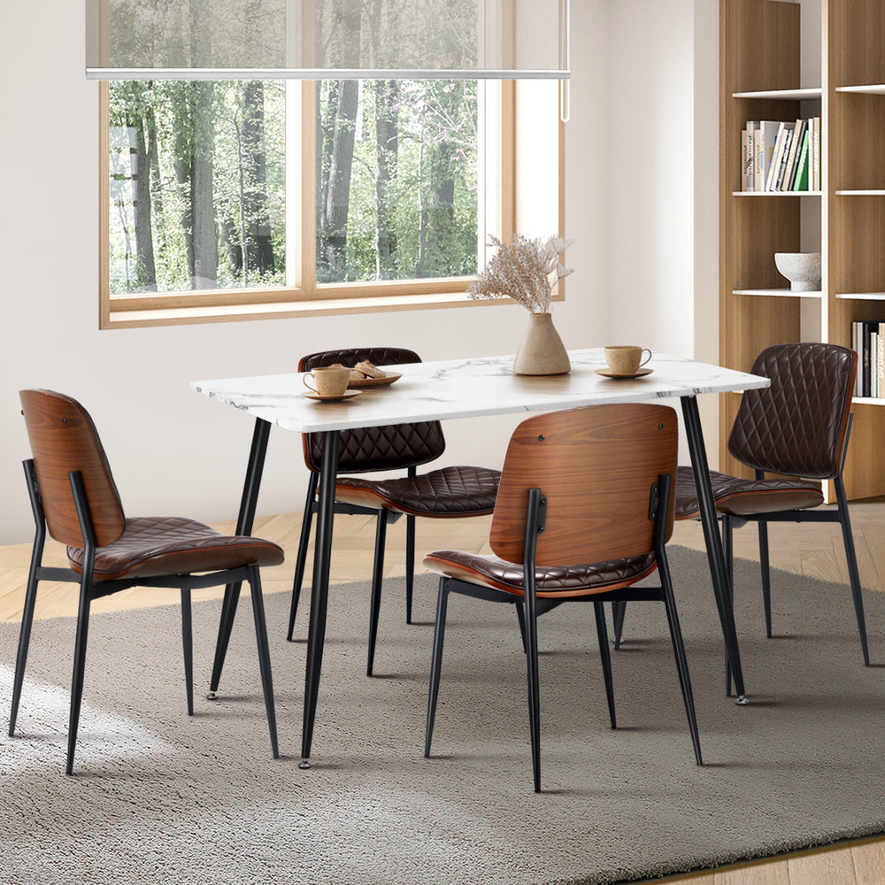 Oikiture 120cm Rectangle Dining Table with 4PCS Chairs PU Walnut