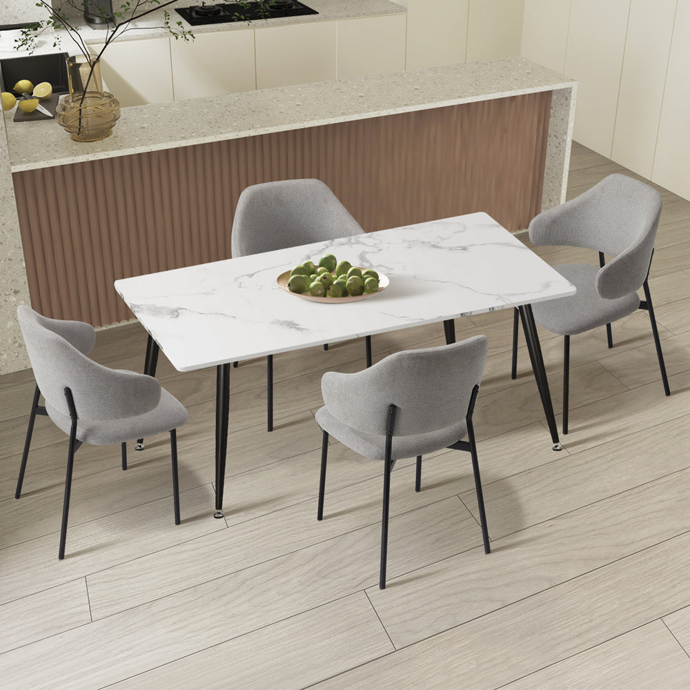 Oikiture 120cm Rectangle Dining Table with 4PCS Chairs Fabric Grey