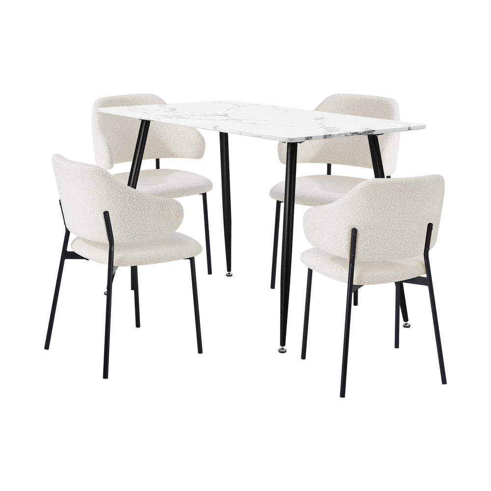 Oikiture 120cm Rectangle Dining Table with 4PCS Chairs Sherpa White