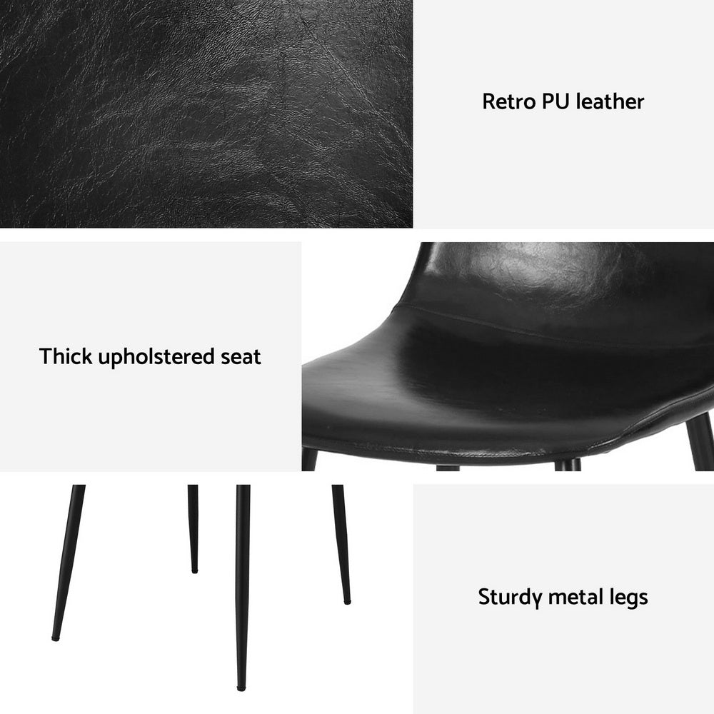 Artiss 2x Dining Chairs Retro PU Leather Kitchen Lounge Cafe Accent Chair Black