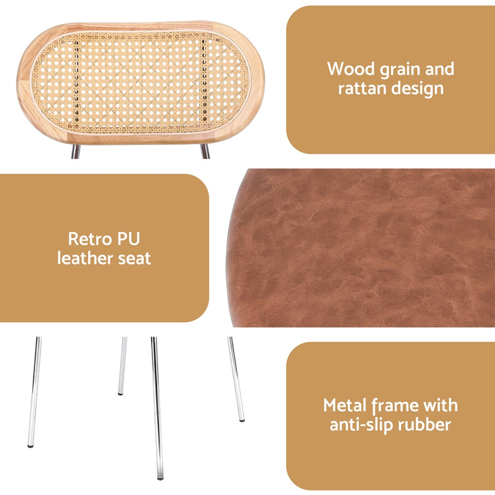 Artiss 2x Dining Chairs PU Leather Rattan Kitchen Lounge Cafe Accent Chair Brown