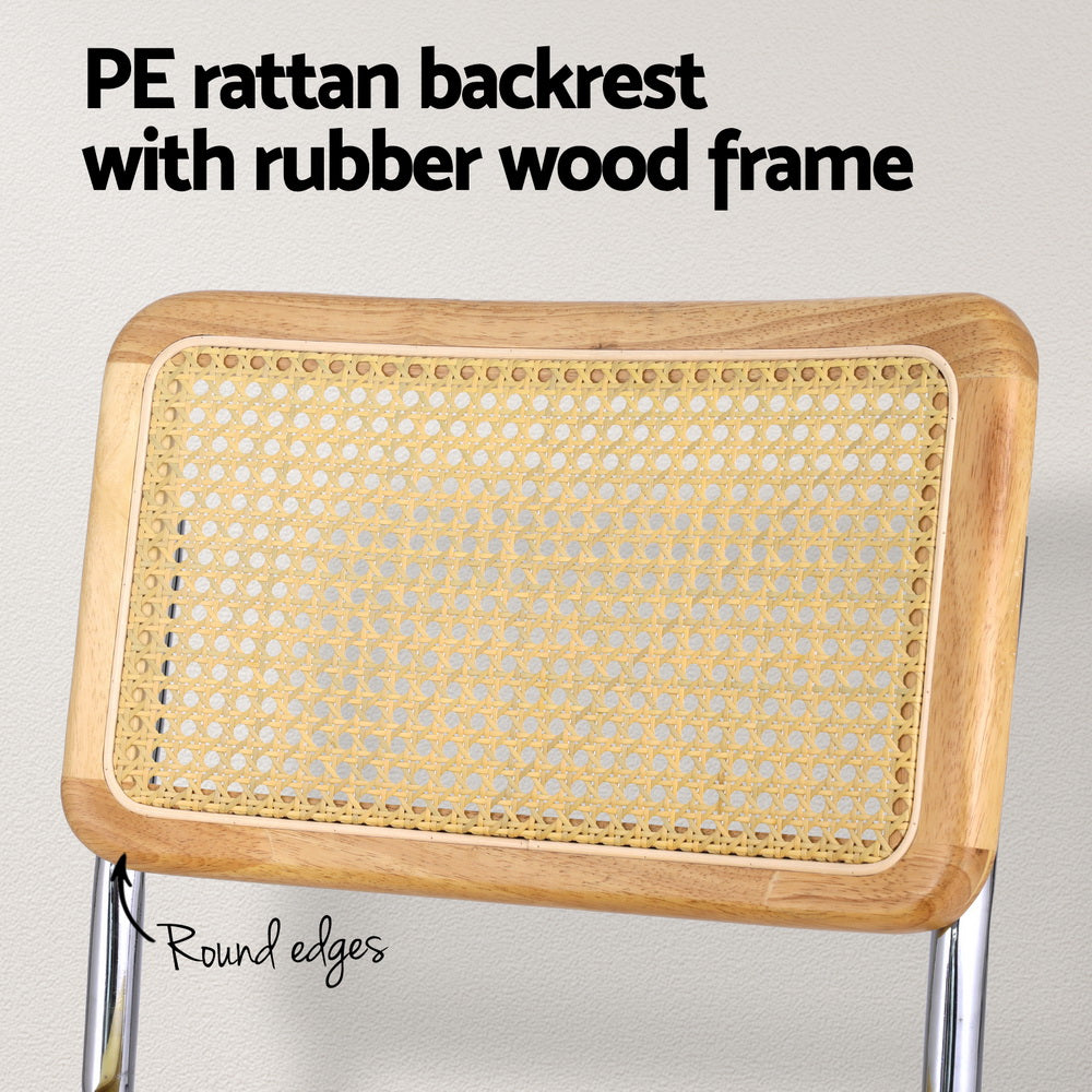 Artiss Dining Chairs Set of 2 Velvet Rattan Cantilever Yellow