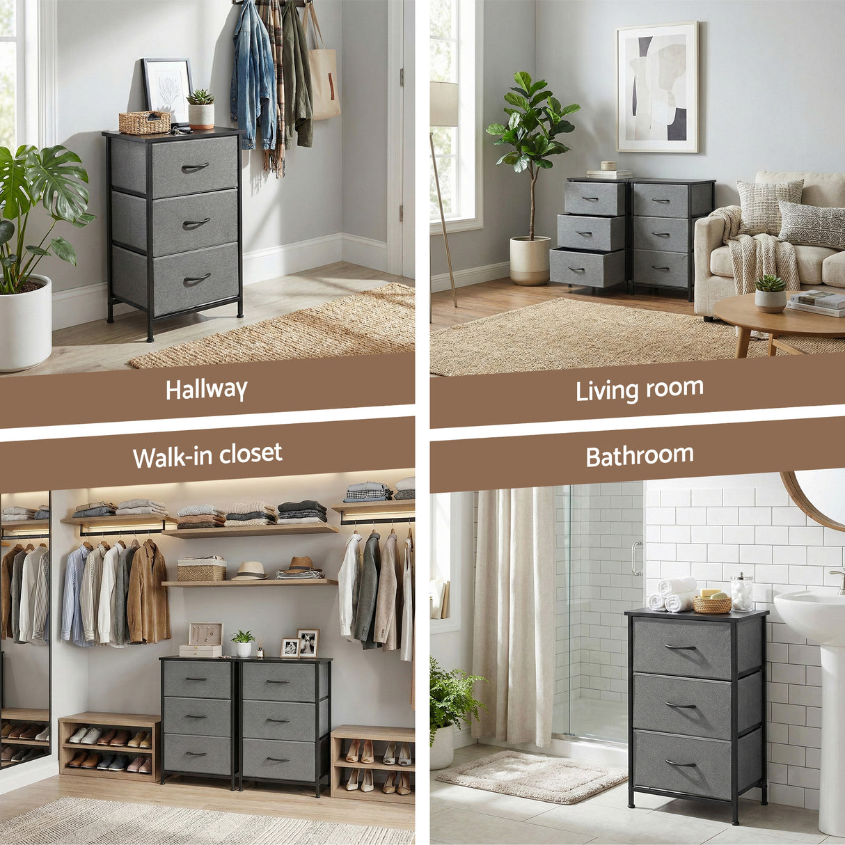 Artiss Chest of 3 Drawers Storage Dresser Tallboy Grey
