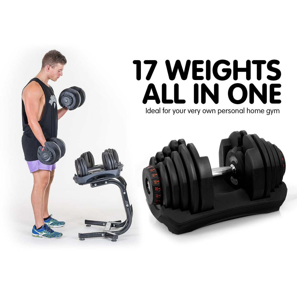 Powertrain 80kg Adjustable Dumbbell Set W Stand Home Gym Exercise Free Weights