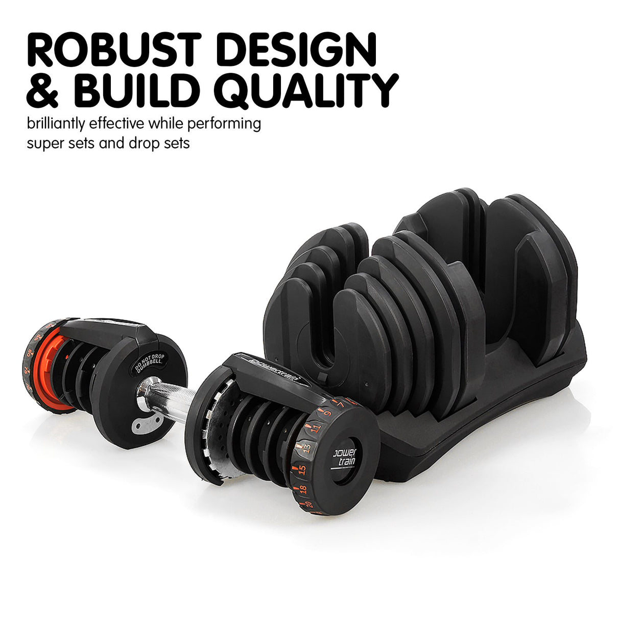 Powertrain 80kg Adjustable Dumbbell Set W Stand Home Gym Exercise Free Weights