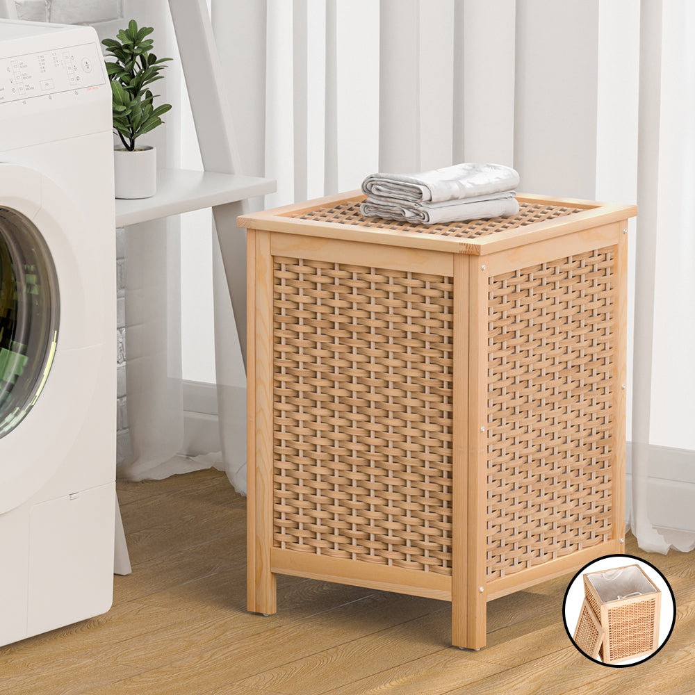 Pinewood Laundry Hamper with Removable Storage Bag and Detachable Lid