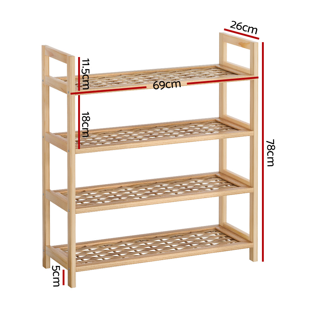 Artiss Kia 4-Tier Shoe Organizer with Weaved Shelves - Holds 12 Pairs