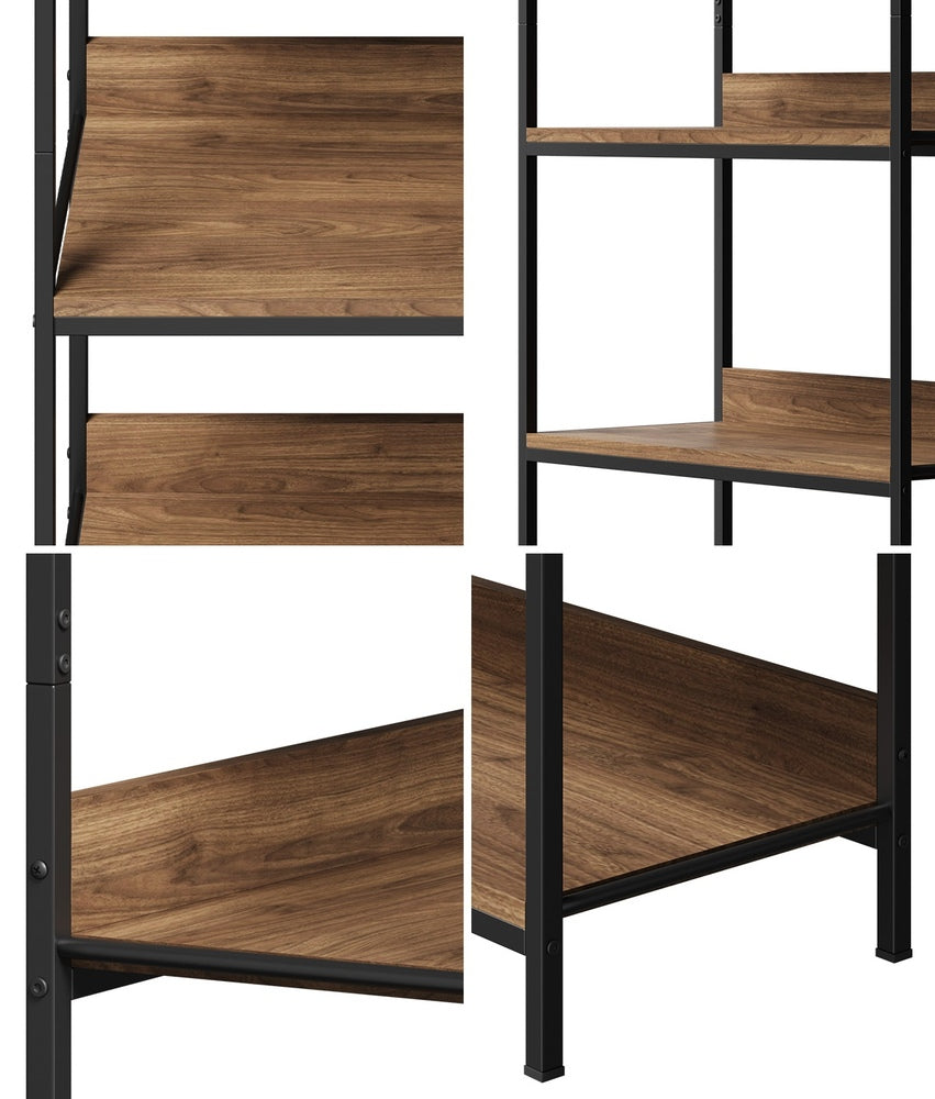 Oikiture Display Shelf 5 Tier Storage Shelves Black&Walnut