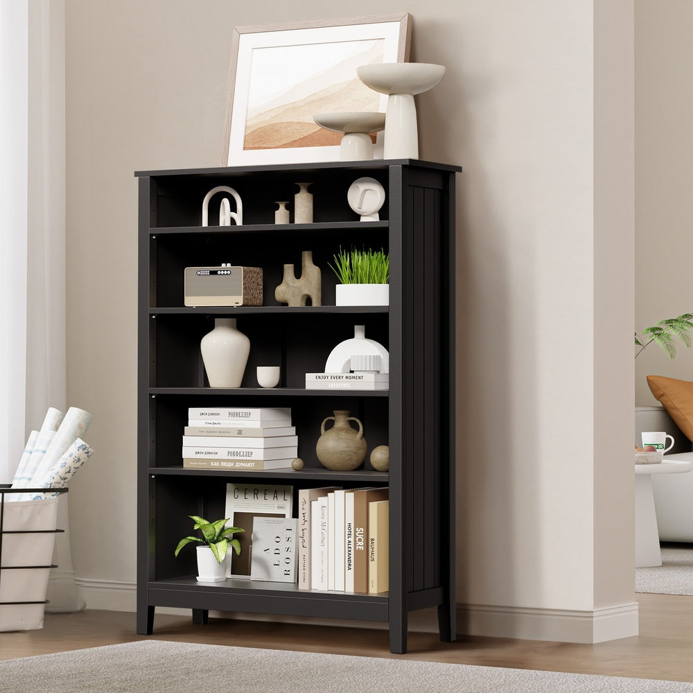 Oikiture Bookshelf Bookcase Display Shelf 5-Tier Storage Cabinet Black
