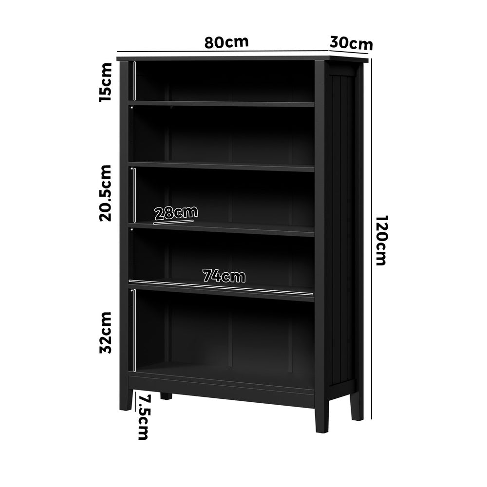 Oikiture Bookshelf Bookcase Display Shelf 5-Tier Storage Cabinet Black