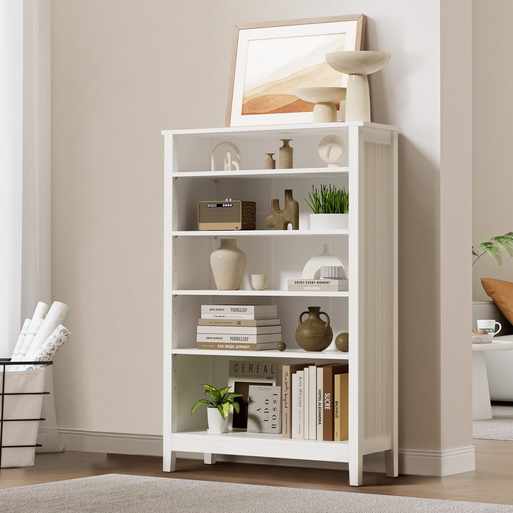 Oikiture Bookshelf Bookcase Display Shelf 5-Tier Storage Cabinet White