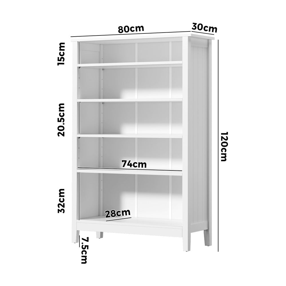 Oikiture Bookshelf Bookcase Display Shelf 5-Tier Storage Cabinet White