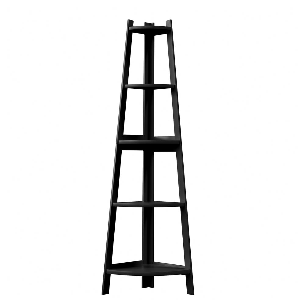 Oikiture Corner Ladder Shelf 5-Tier Display Shelf Black