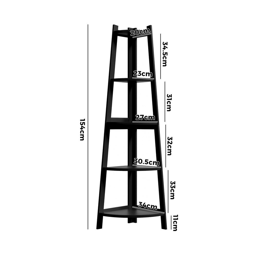 Oikiture Corner Ladder Shelf 5-Tier Display Shelf Black