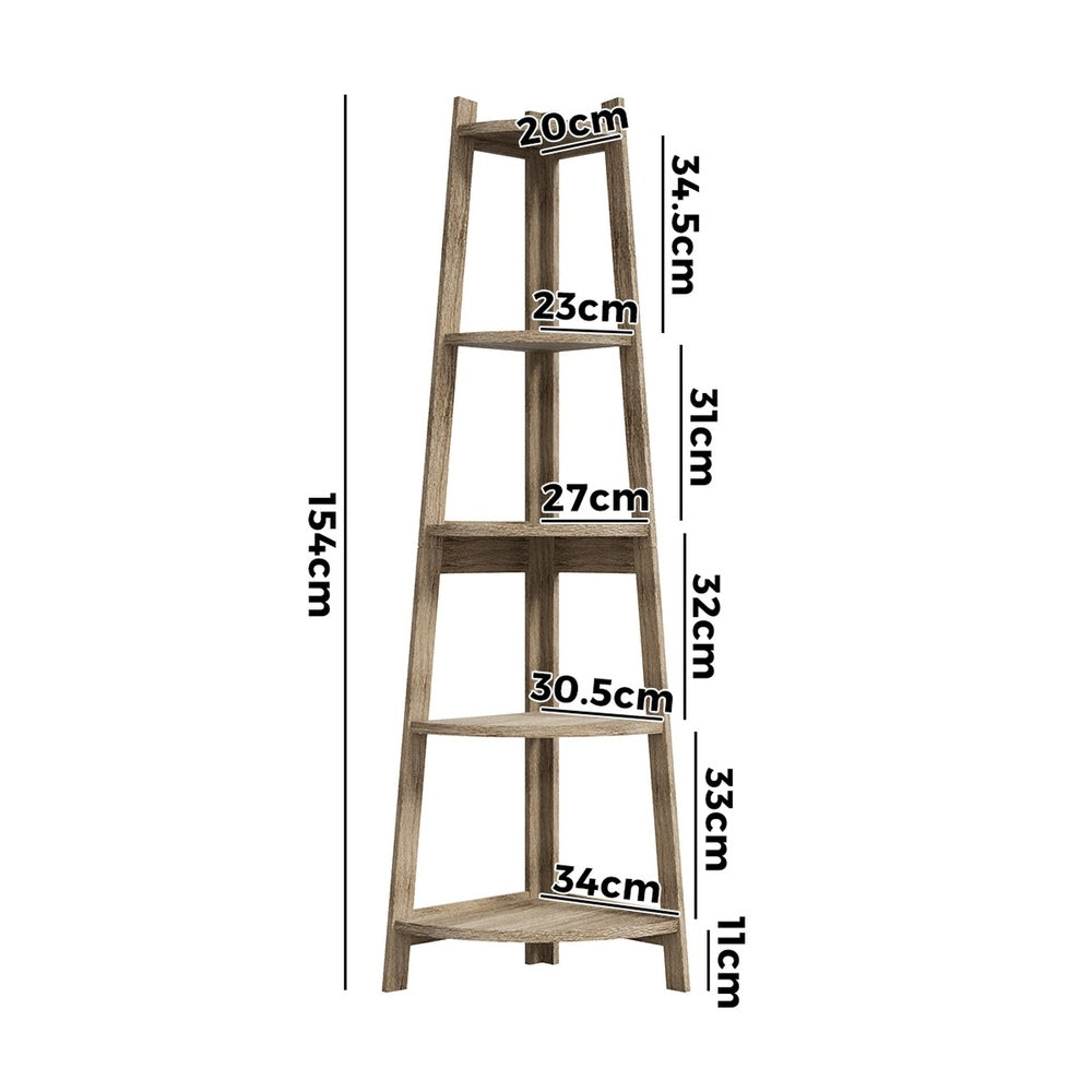 Oikiture Corner Ladder Shelf 5 Tier Display Stand Bookshelf Natural