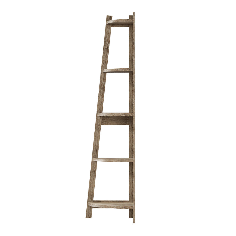 Oikiture Corner Ladder Shelf 5 Tier Display Stand Bookshelf Natural