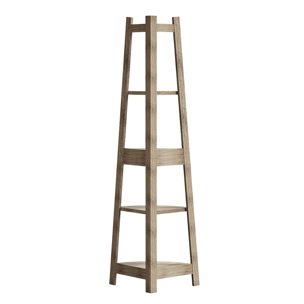 Oikiture Corner Ladder Shelf 5 Tier Display Stand Bookshelf Natural