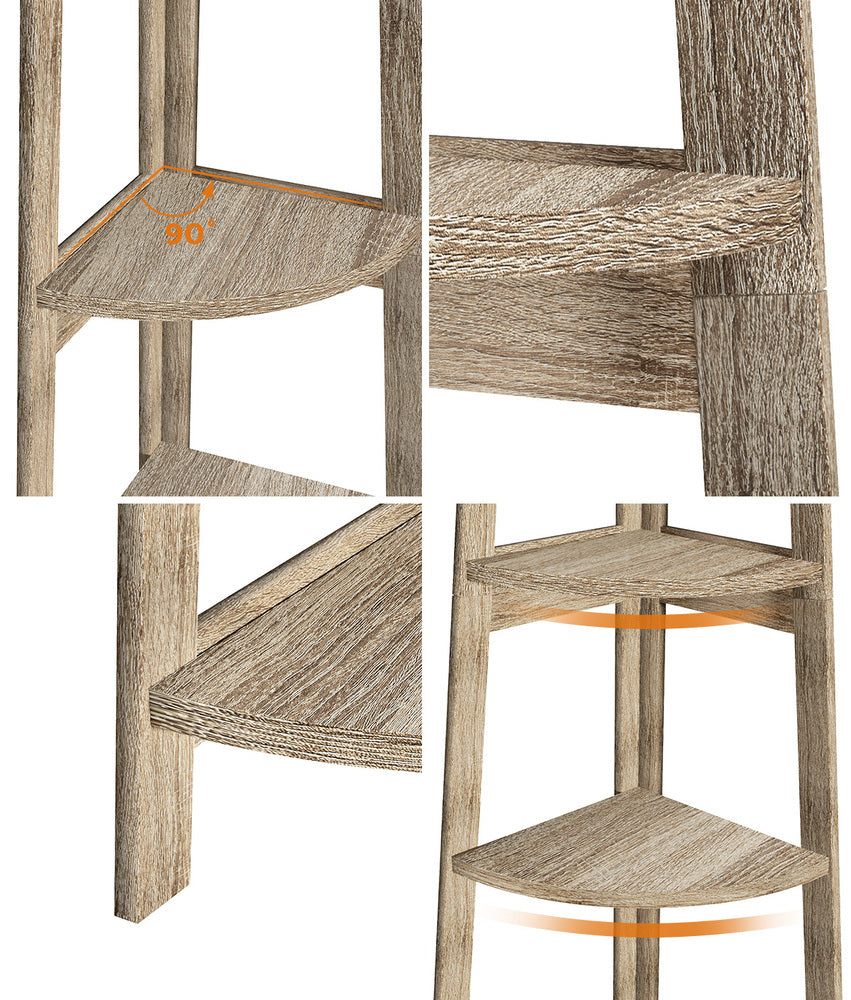 Oikiture Corner Ladder Shelf 5 Tier Display Stand Bookshelf Natural