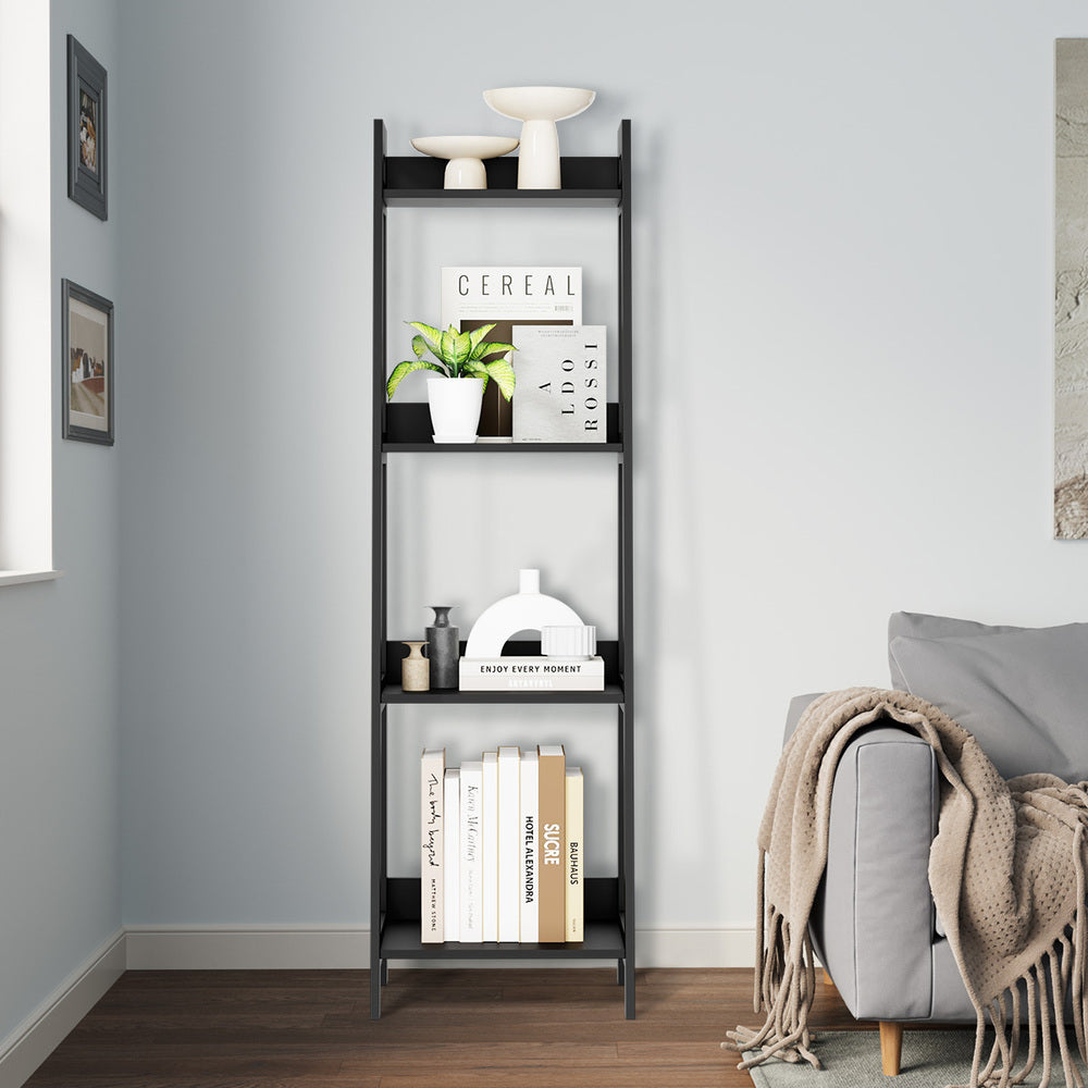 Oikiture Display Shelf 4 Tier Corner Ladder Shelves Black