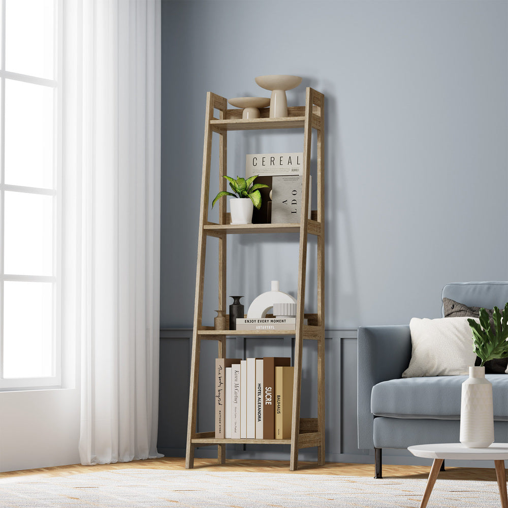 Oikiture Display Shelf 4 Tier Corner Ladder Shelves Natural