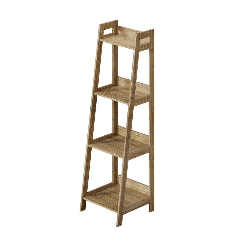 Oikiture Display Shelf 4 Tier Corner Ladder Shelves Natural