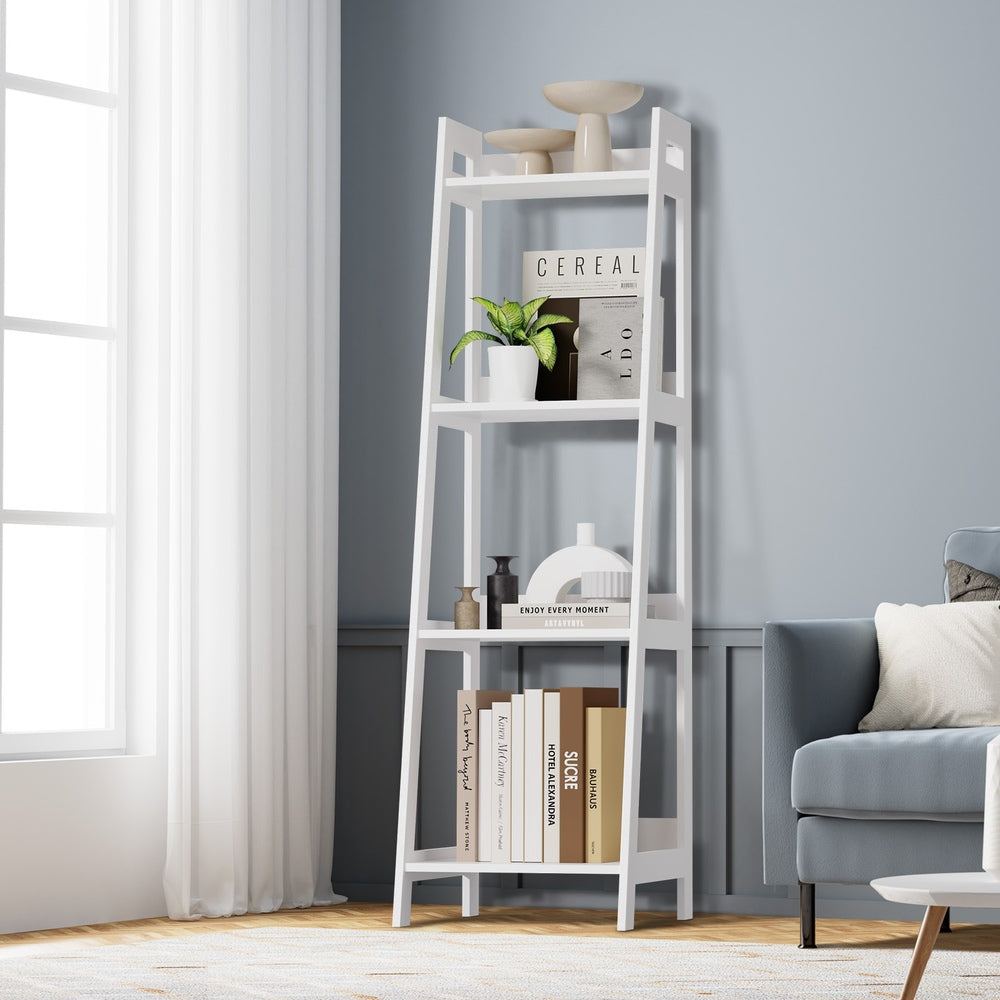 Oikiture Display Shelf 4 Tier Corner Ladder Shelves White