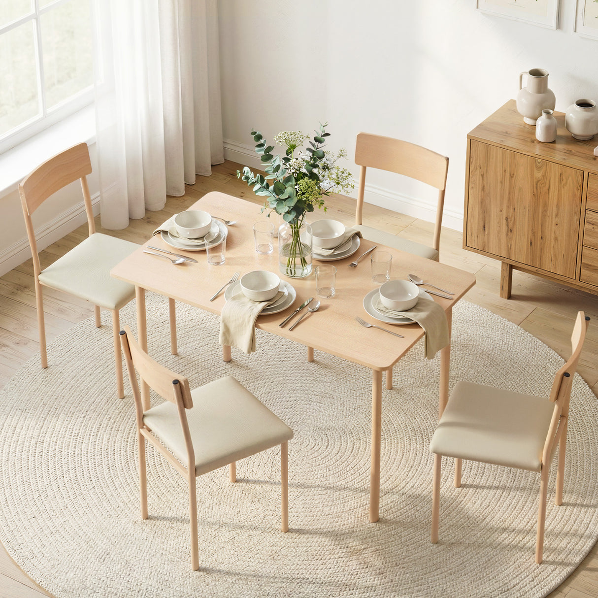 Artiss Dining Table and Chairs Set of 5 Compact Kitchen Furniture Natural Beige