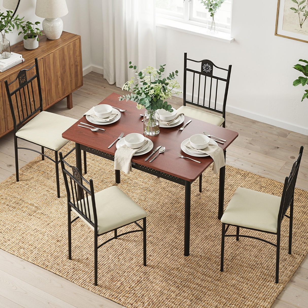 Artiss Dining Table and Chairs Set of 5 Compact Kitchen Furniture Upholstered