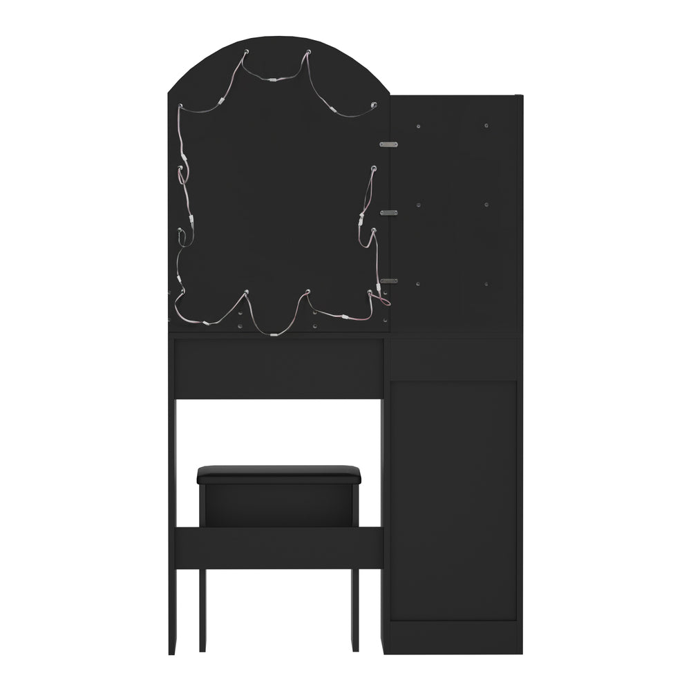 Oikiture Dressing Table Stool Set Arch Mirror 12 LED Bulbs Black