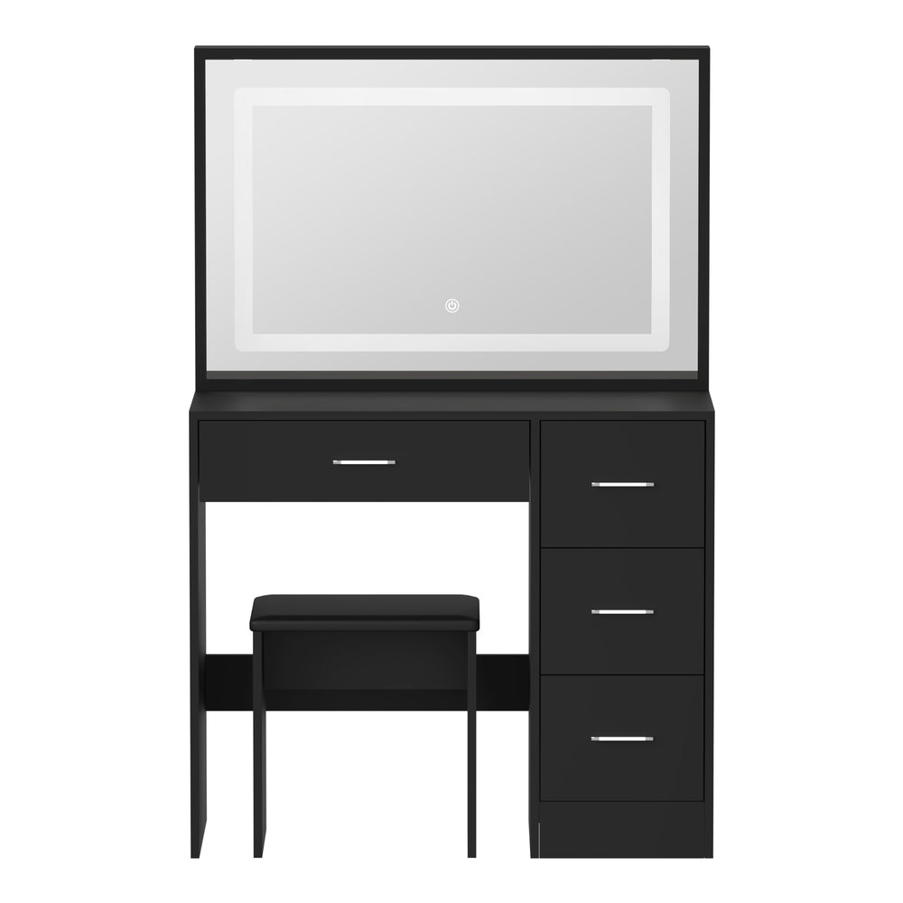 Oikiture Dressing Table Stool Set Large Mirror LED Light Black
