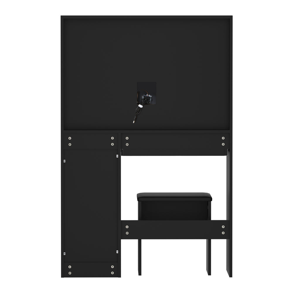 Oikiture Dressing Table Stool Set Large Mirror LED Light Black