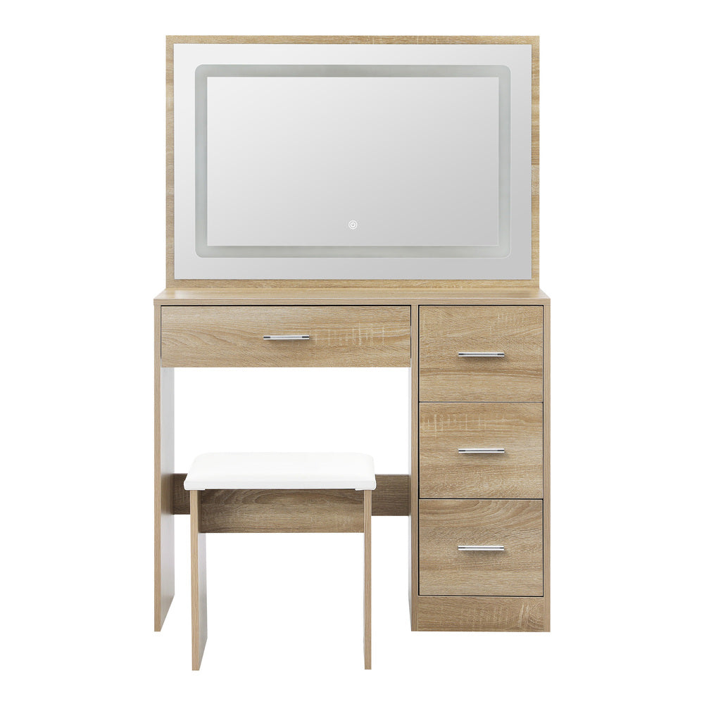 Oikiture Dressing Table Stool Set Large Mirror LED Light Natural