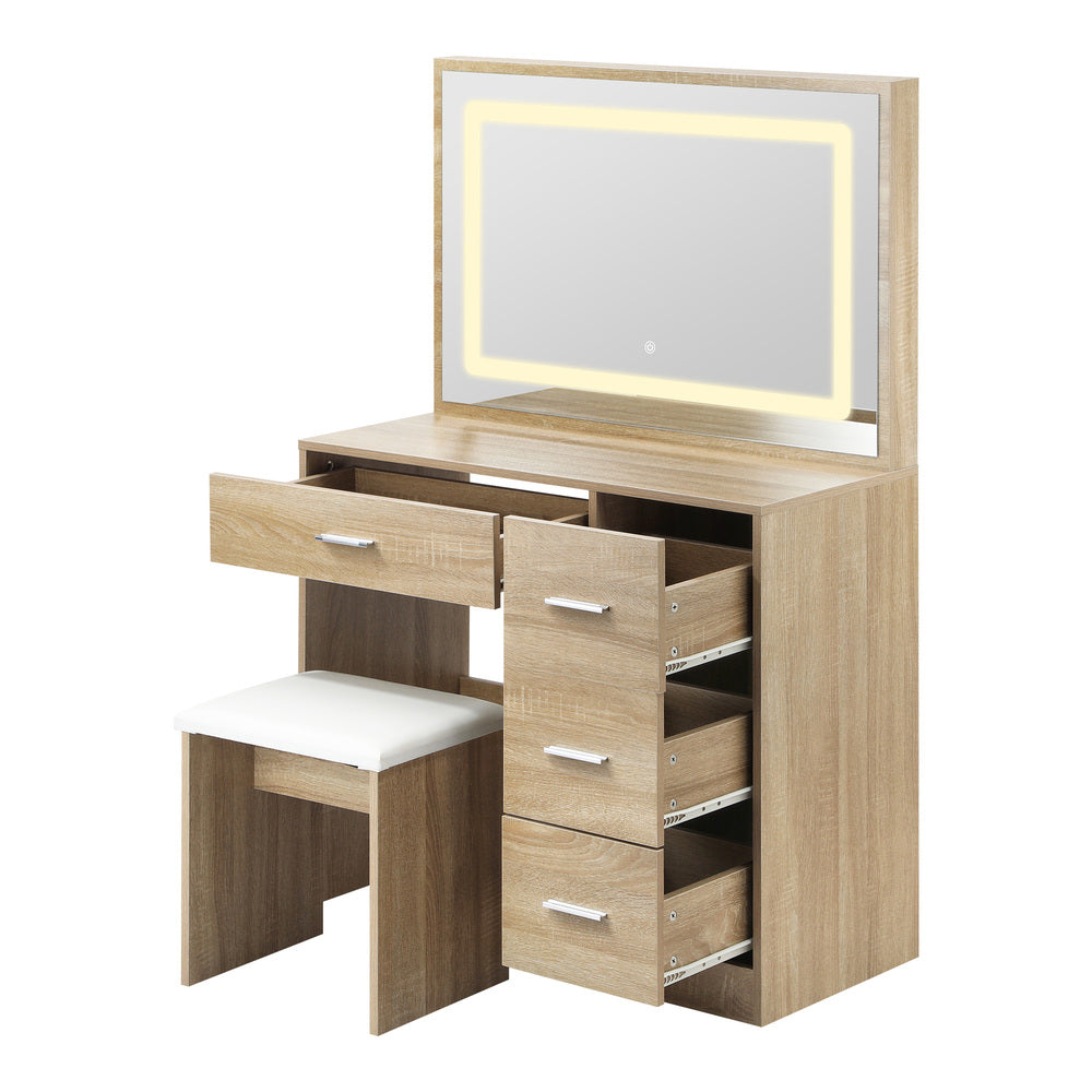 Oikiture Dressing Table Stool Set Large Mirror LED Light Natural