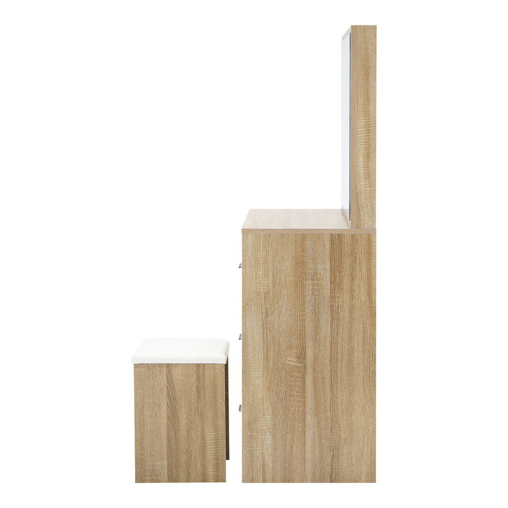 Oikiture Dressing Table Stool Set Large Mirror LED Light Natural