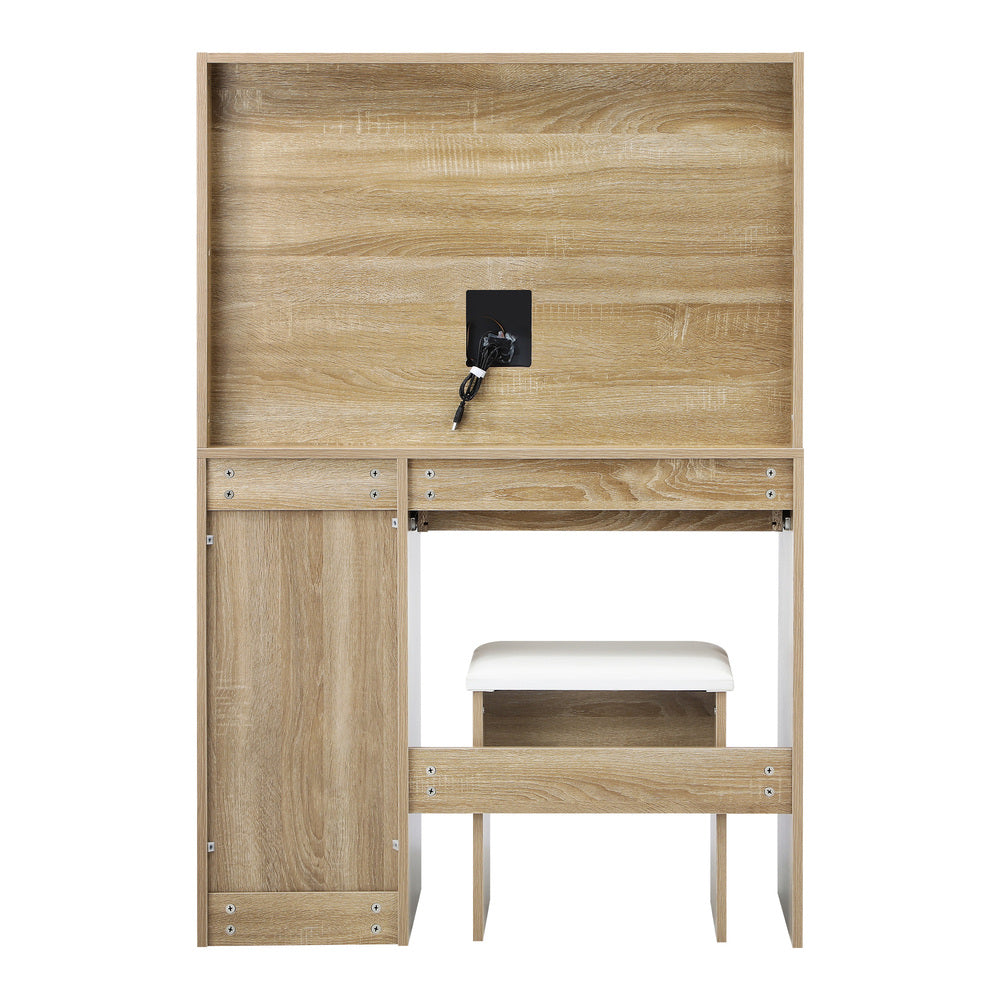 Oikiture Dressing Table Stool Set Large Mirror LED Light Natural