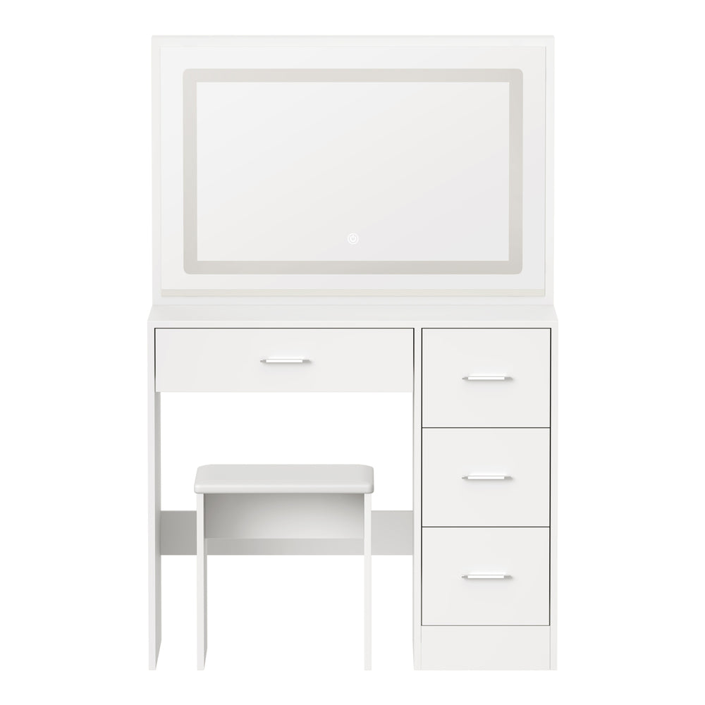 Oikiture Dressing Table Stool Set Large Mirror LED Light White