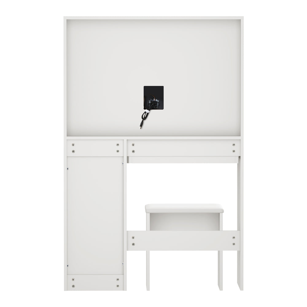 Oikiture Dressing Table Stool Set Large Mirror LED Light White
