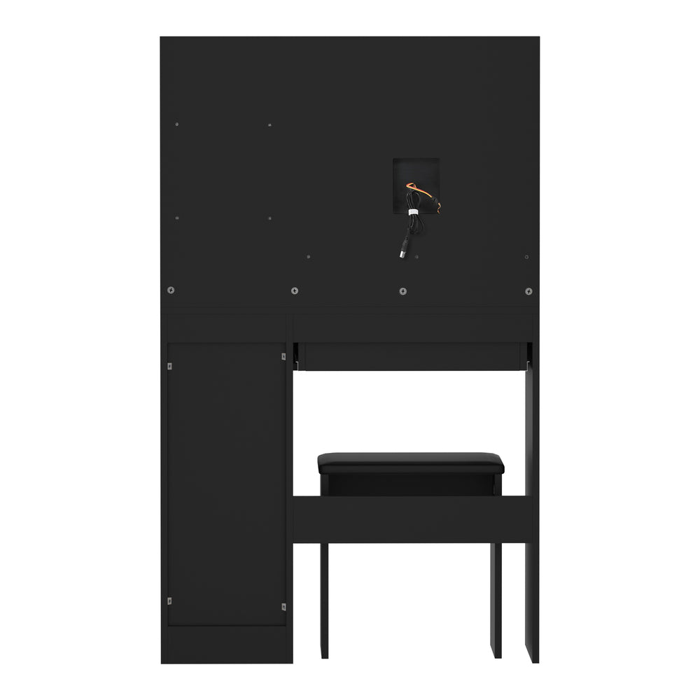 Oikiture Dressing Table Stool Set LED Light Large Cabinet Black