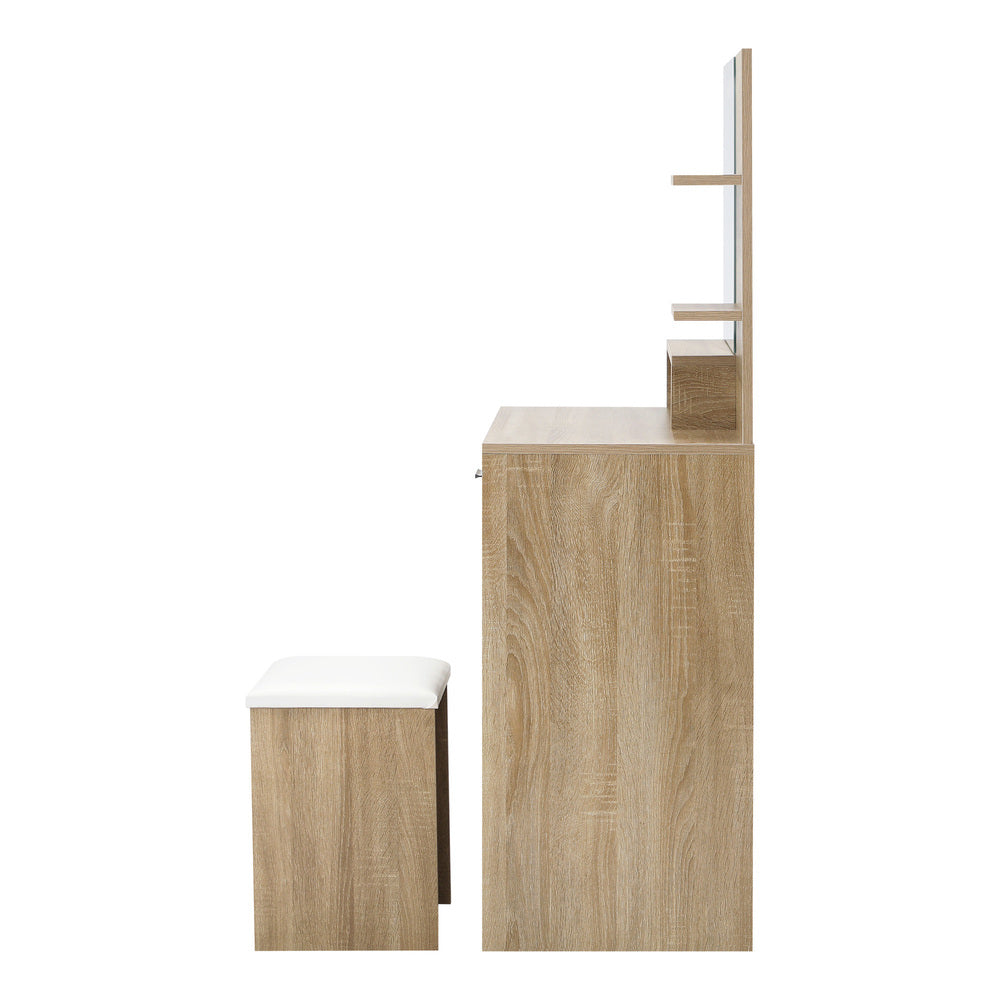 Oikiture Dressing Table Stool Set LED Light Large Cabinet Natural